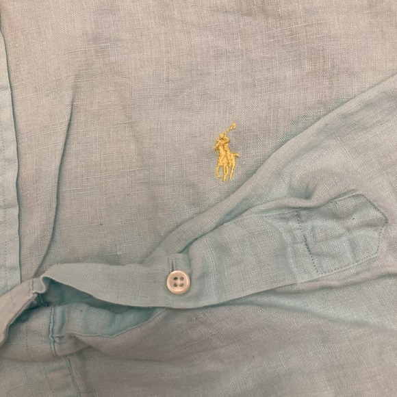 Ralph Lauren Men's 100% Linen Shirt Sz XL Button Down Teal - Picture 4 of 11